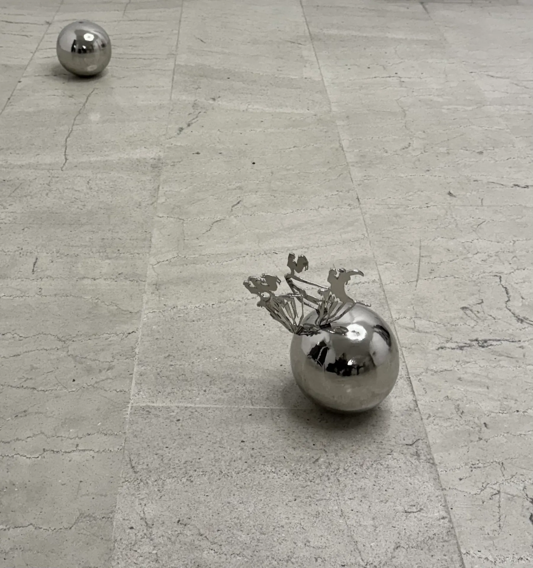 Lito Kattou, Purposes V, 2024, | Lito Kattou, Purposes I, 2024, nickel plated copper, wood 15 x 15 x 20 cm