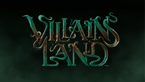 The image features the stylized title 'Villains Land' prominently displayed in an ornate and dark-themed design. The text has a whimsical and sinister feel, suggesting a connection to fantasy or adventure narratives.