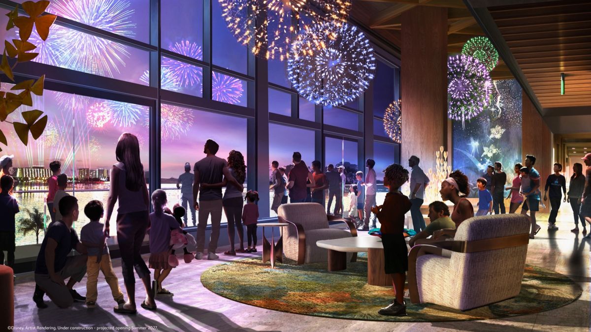 Disney World artwork teases Lakeshore Lodge's three restaurants, lobby and fireworks lounge