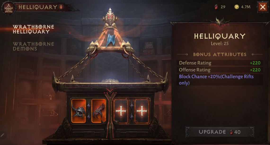 Screenshot of the Helliquary system in Diablo Immortal