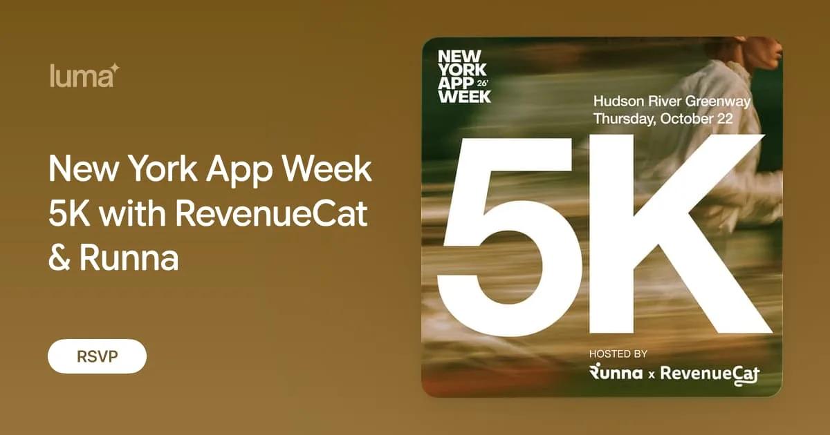 New York App Week 5K event artwork from Runna and RevenueCat