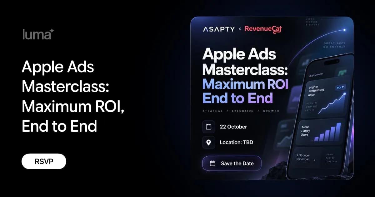 Apple Ads Masterclass event artwork from Asapty and RevenueCat