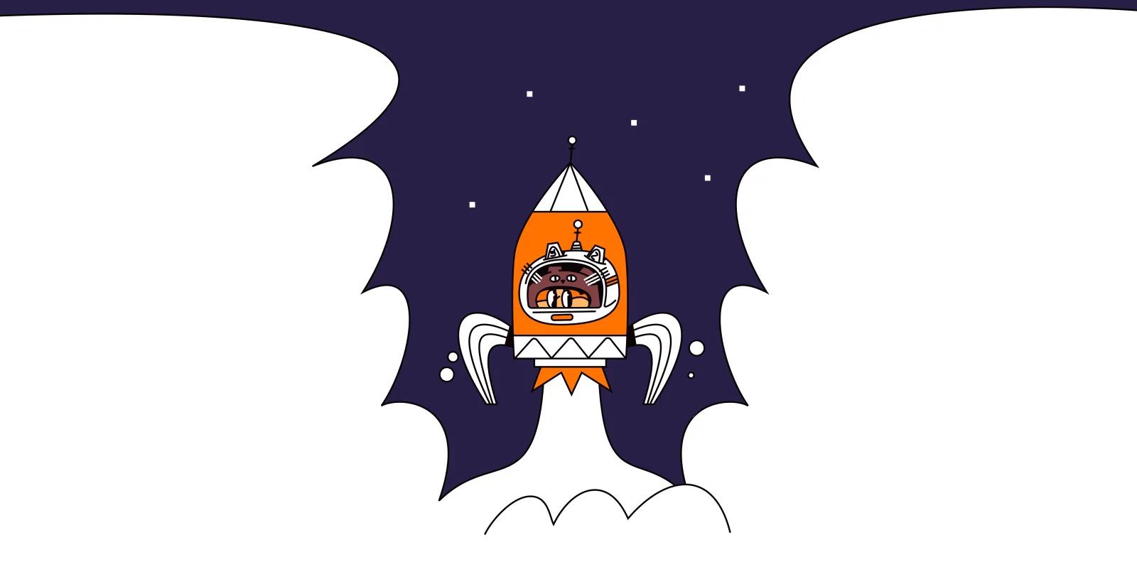 Shipaton mascot launching into space in official Shipaton artwork