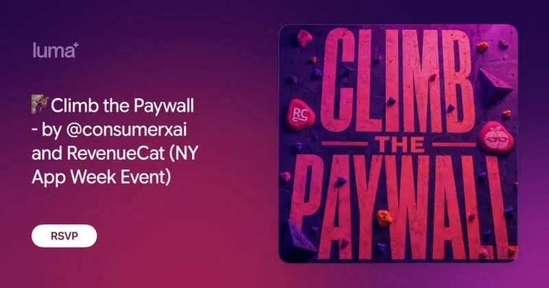 Climb the Paywall event artwork styled as an indoor climbing wall