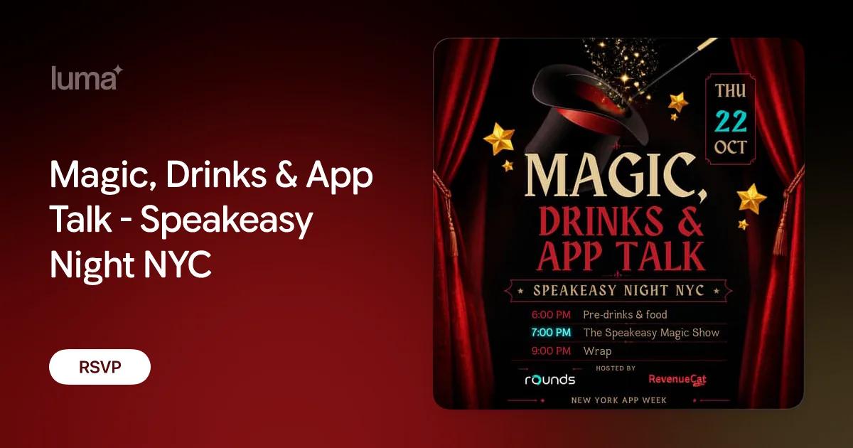 Magic, Drinks and App Talk event artwork from Rounds.com and RevenueCat