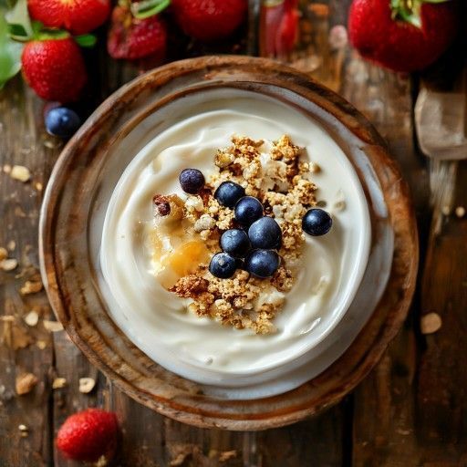 Yogur natural casero con granola casera y frutas
