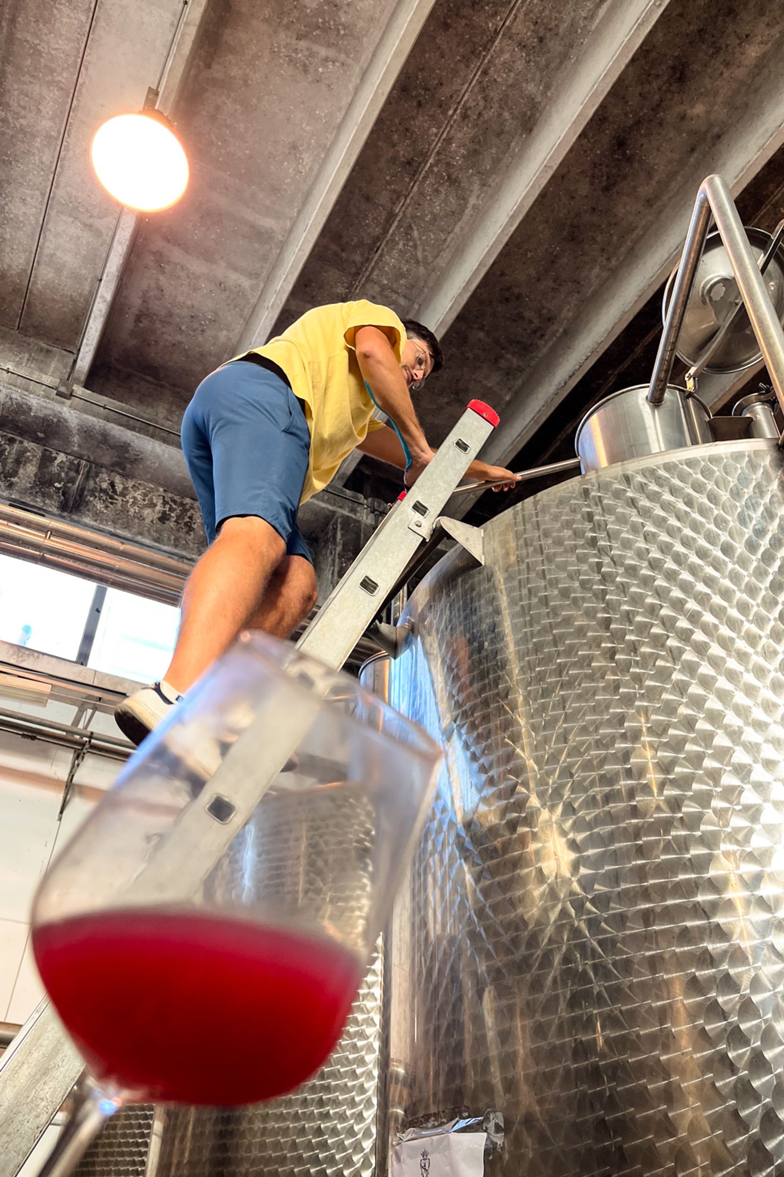Working at the cantina with the wine press