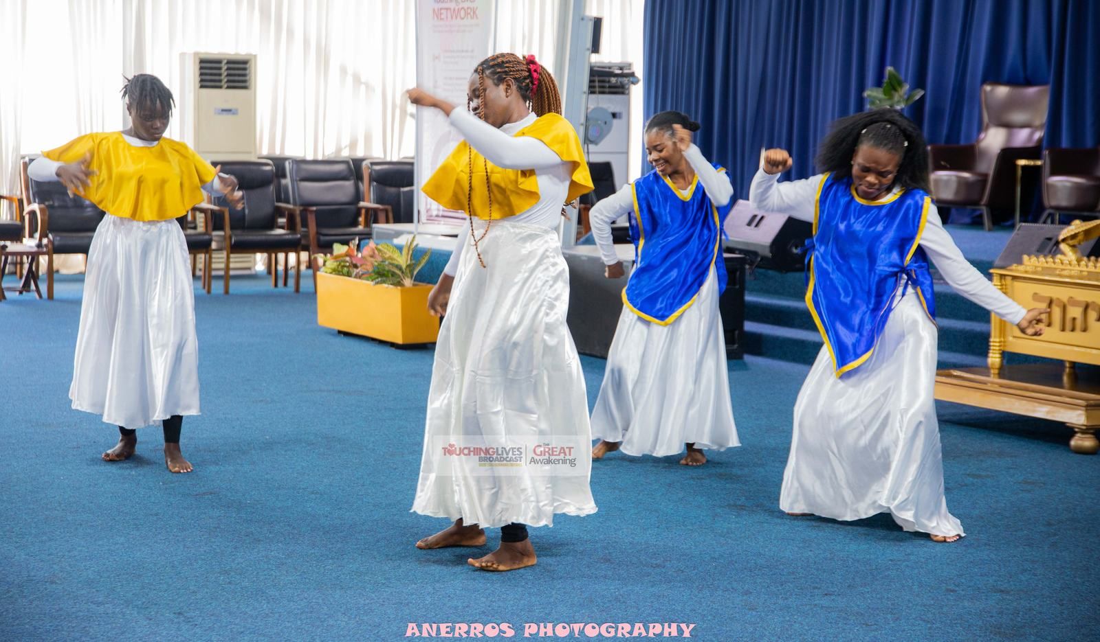 Dance ministration in white garments