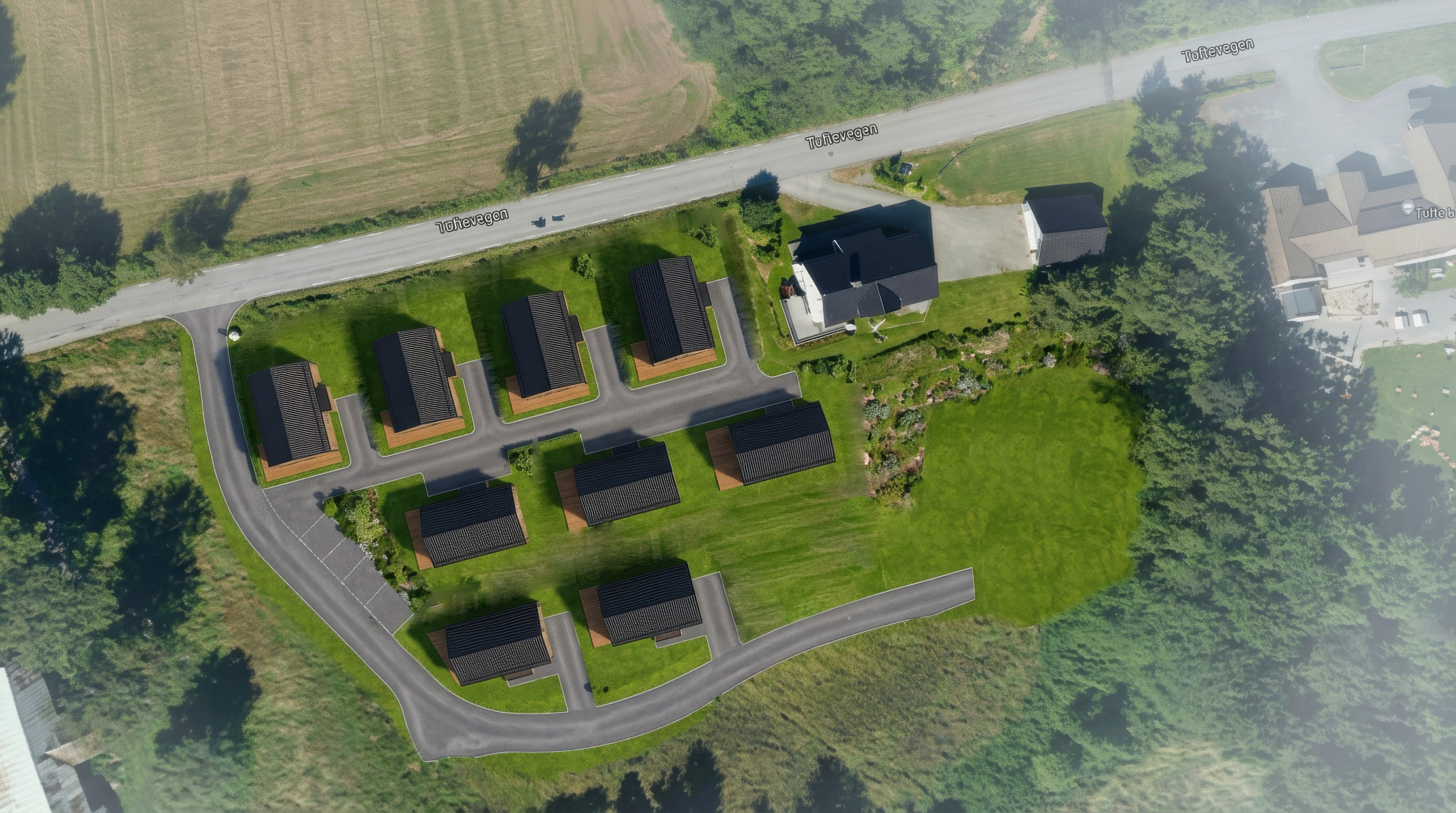 Bjørkelund boligfelt — flyfoto