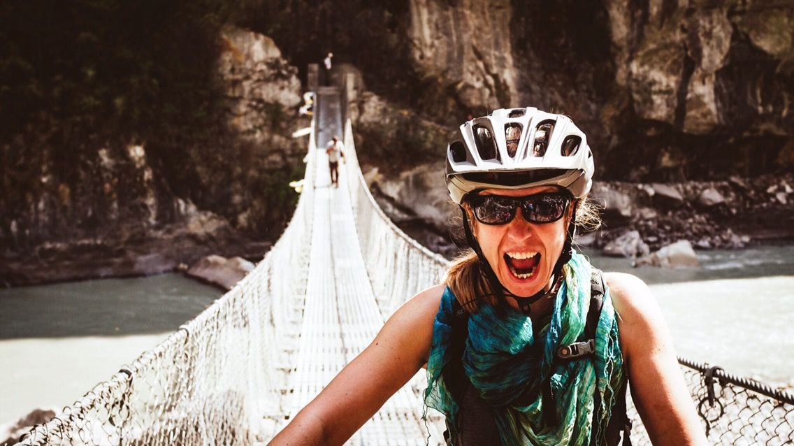 Mountain biking the high-altitude Himalayan trekking route, raising funds for Community Action Nepal.