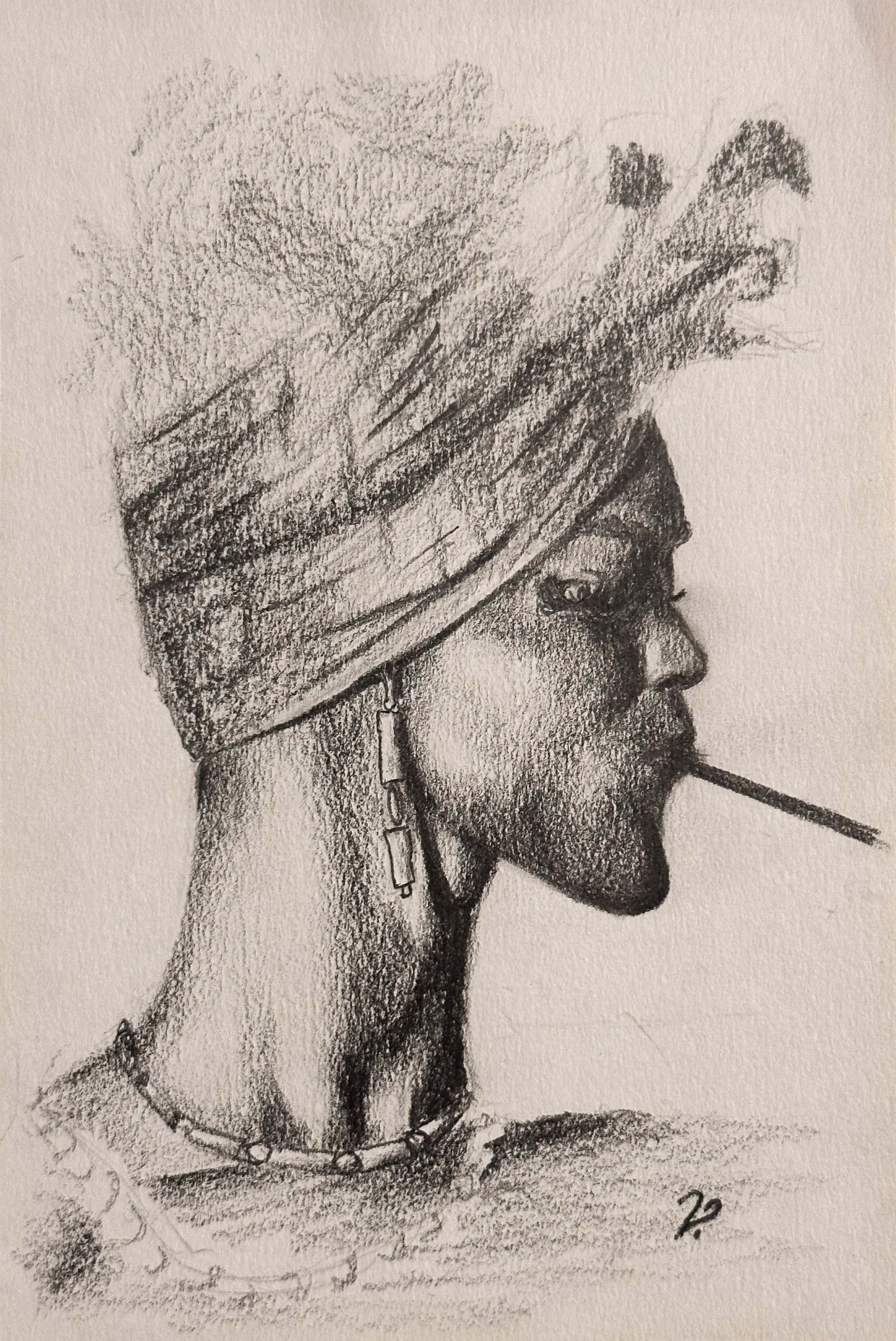 Monochrome profile portrait of a West African woman