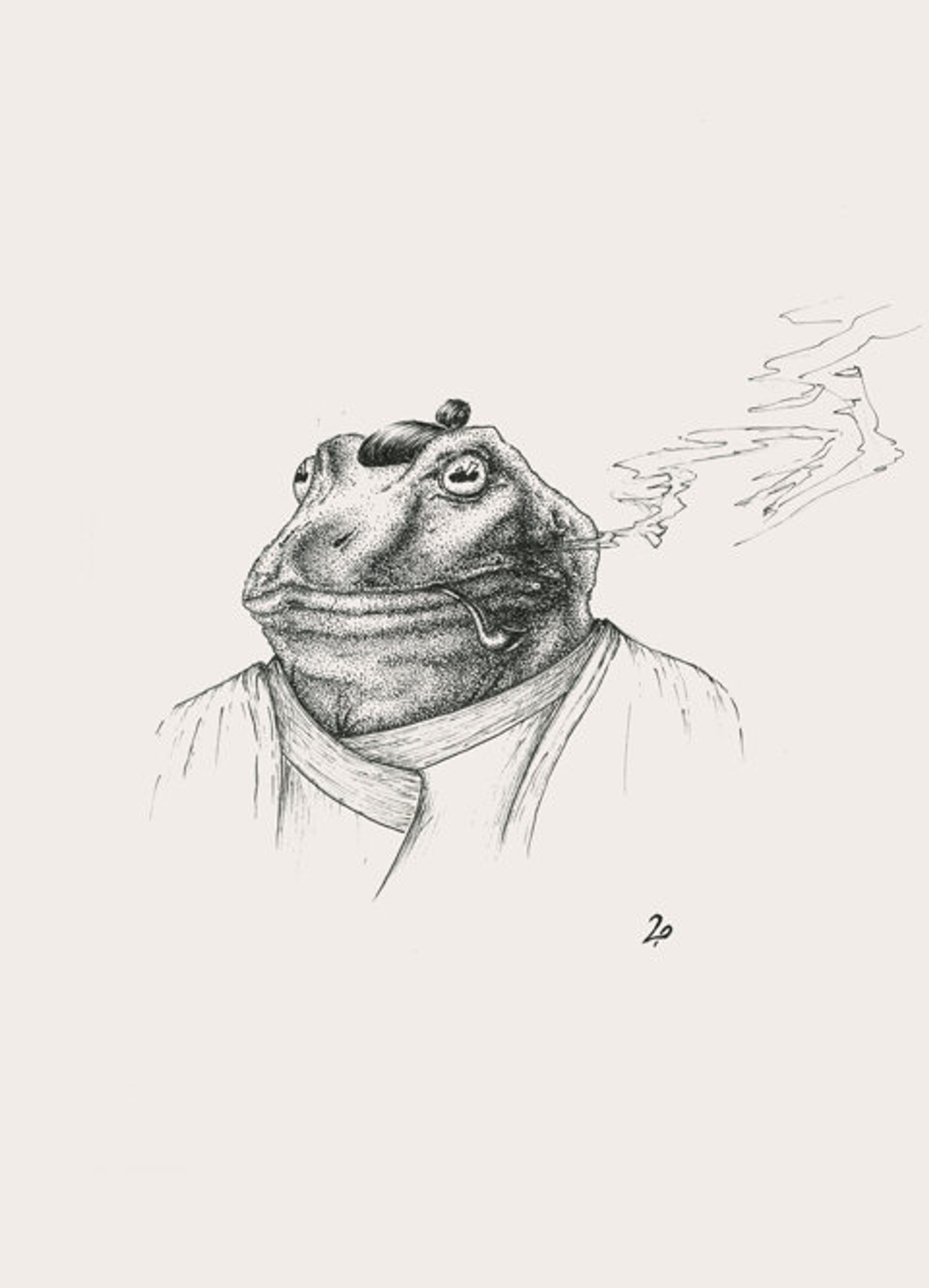 Black-and-white samurai frog print titled Master Tao
