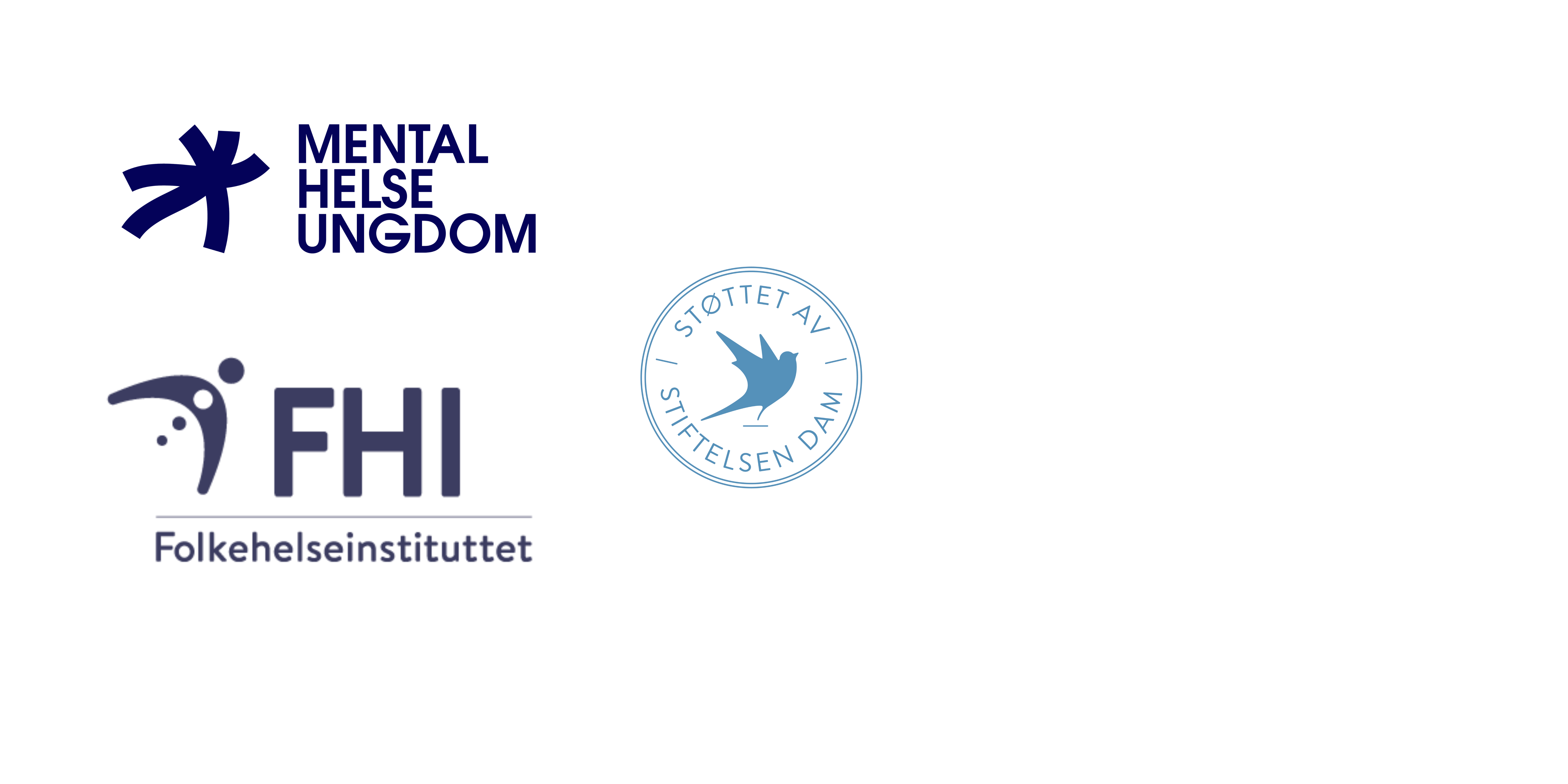 Logoen til Mental Helse Ungdom, FHI og Stiftensen Dam
