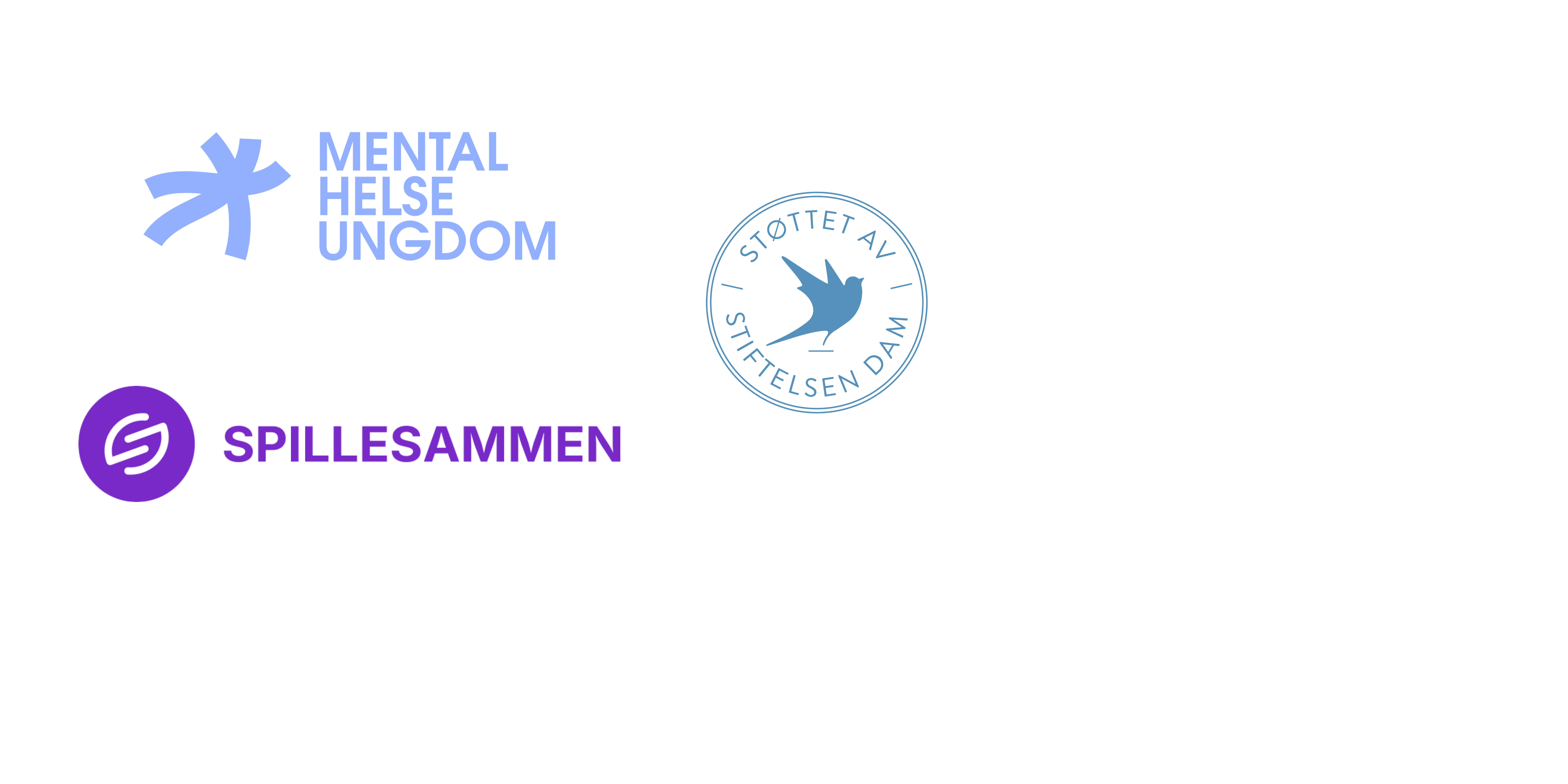 Logo til Spille Sammen AS, Mental Helse Ungdom og Stiftelsen Dam.