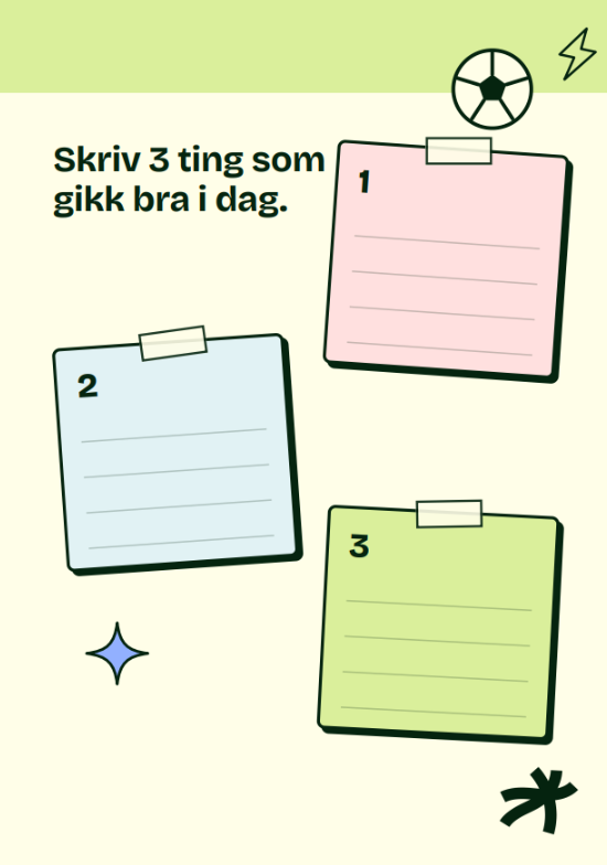 En skriveoppgave der du kan skrive ned tre ting som gikk bra i dag.