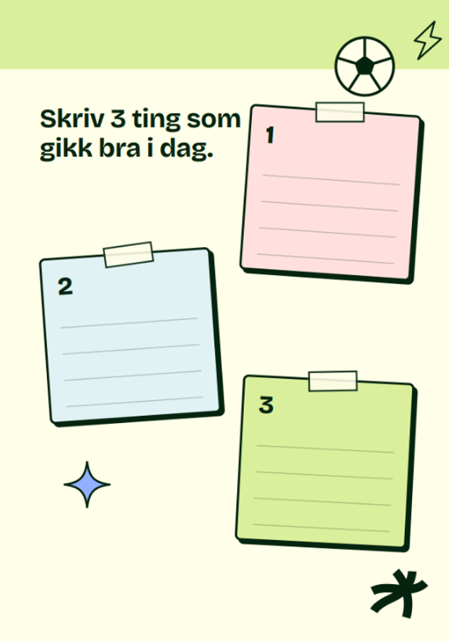 En skriveoppgave der du kan skrive ned tre ting som gikk bra i dag.