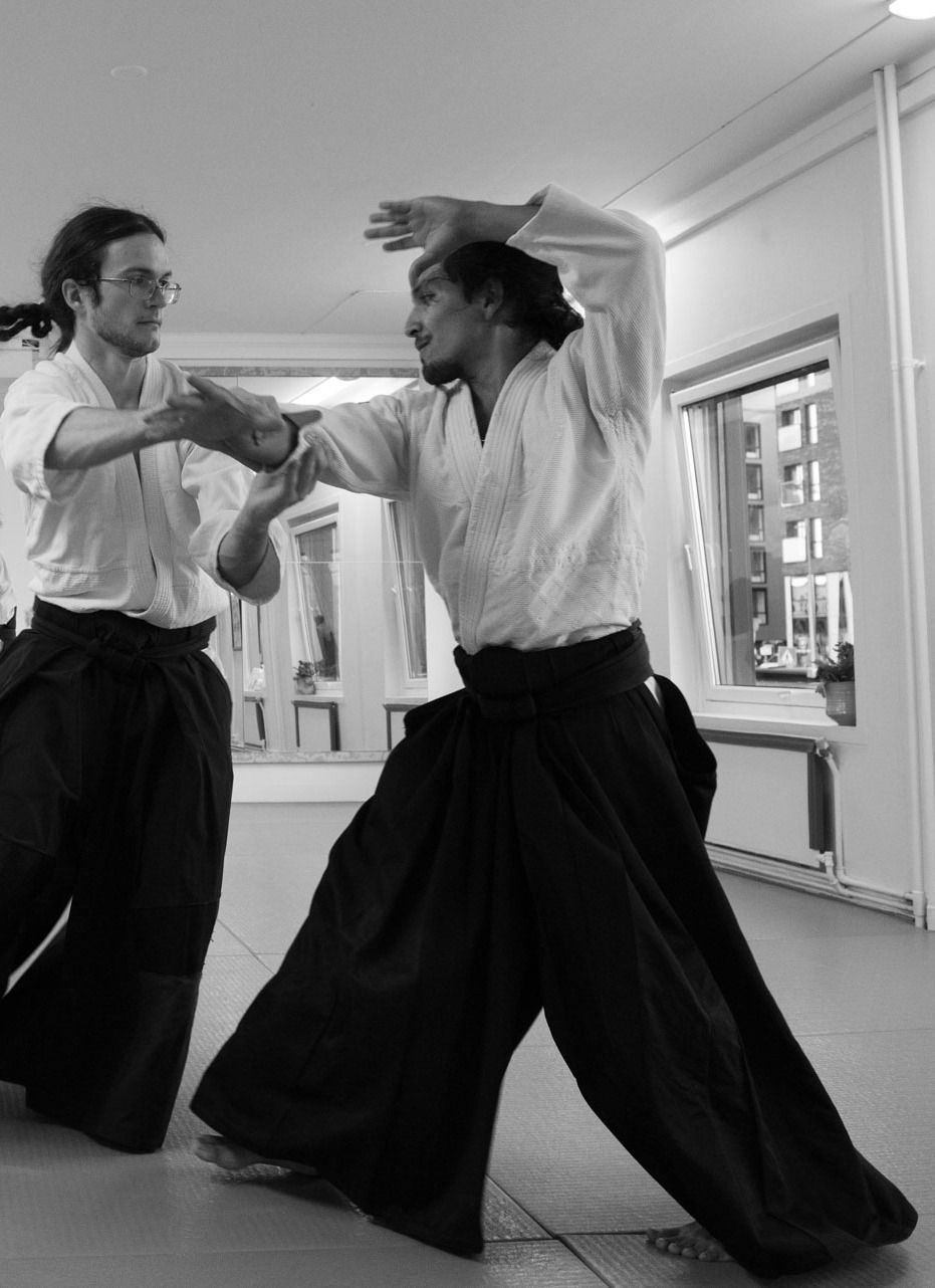 To personer i kampsportantrekk, i bevegelse