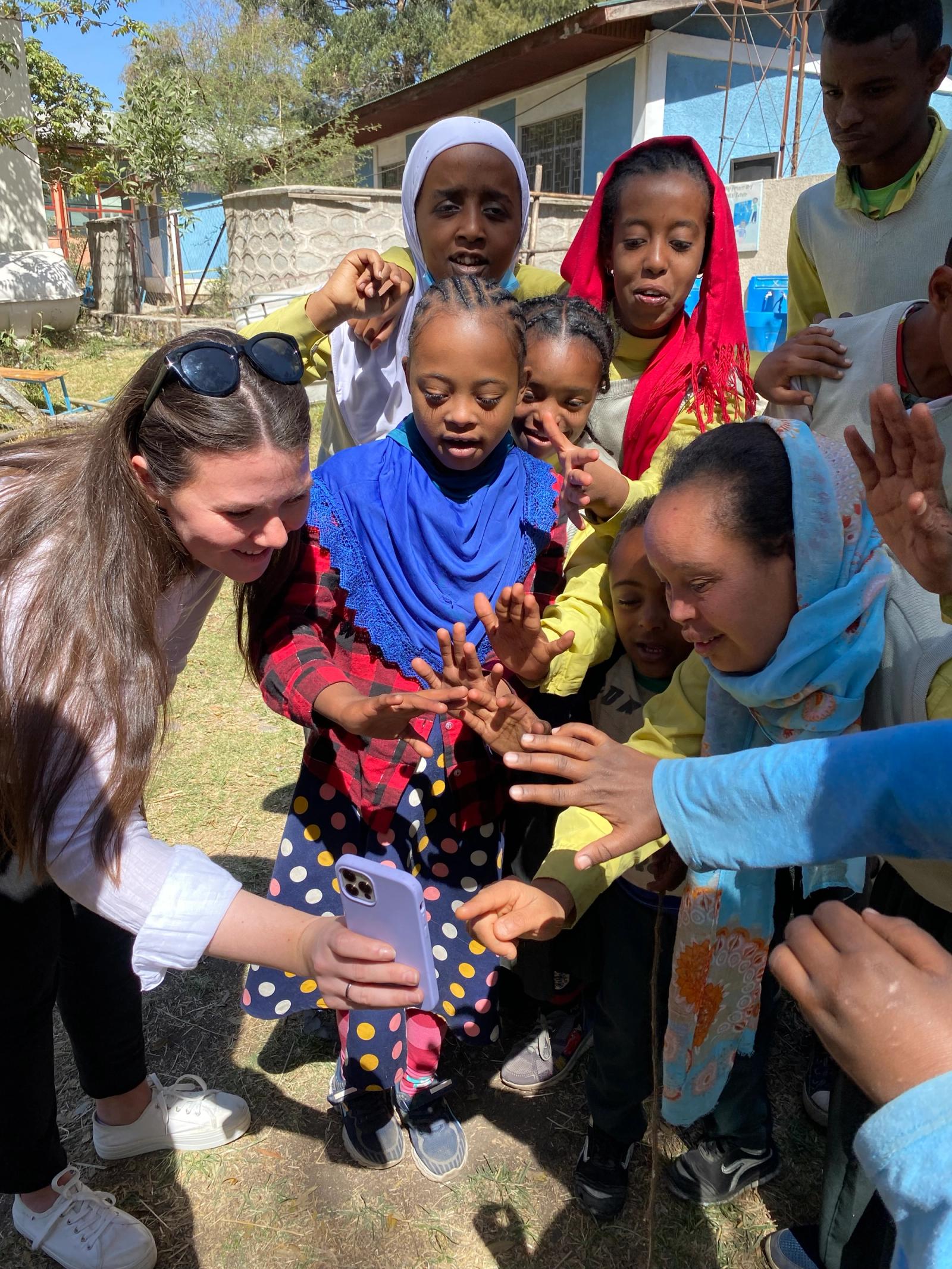 Sandra meeting with children in Addis Ababa