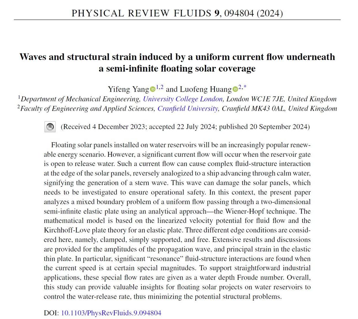  Dr Yifeng Yang has published his paper in Physics Review Fluids!
