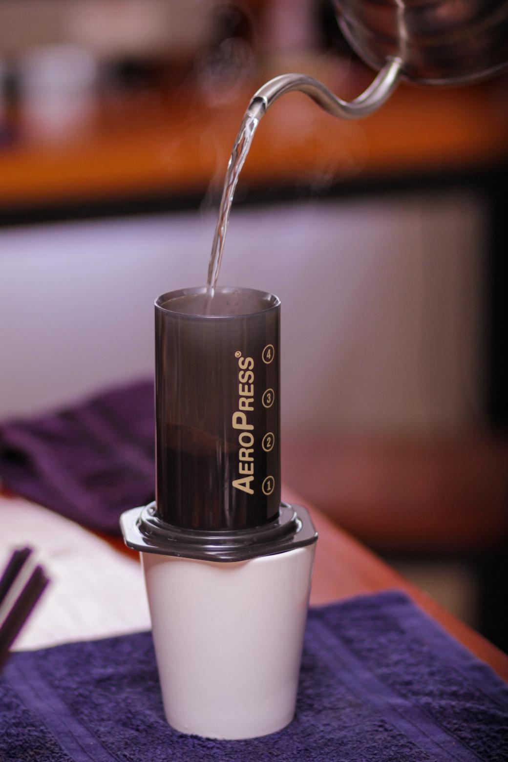 Pouring Water into AeroPress