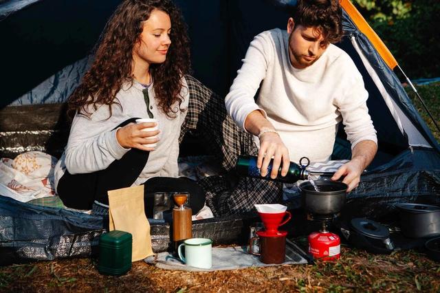 Pour-over brewing while camping