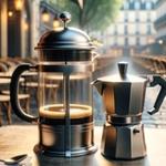 French press coffee brewer and a Moka Pot coffee brewer