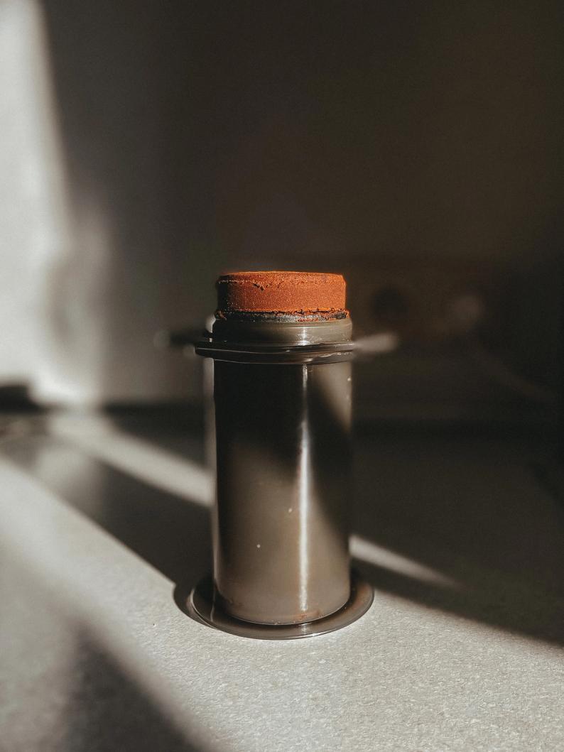Brewed Coffee Puck from an AeroPress