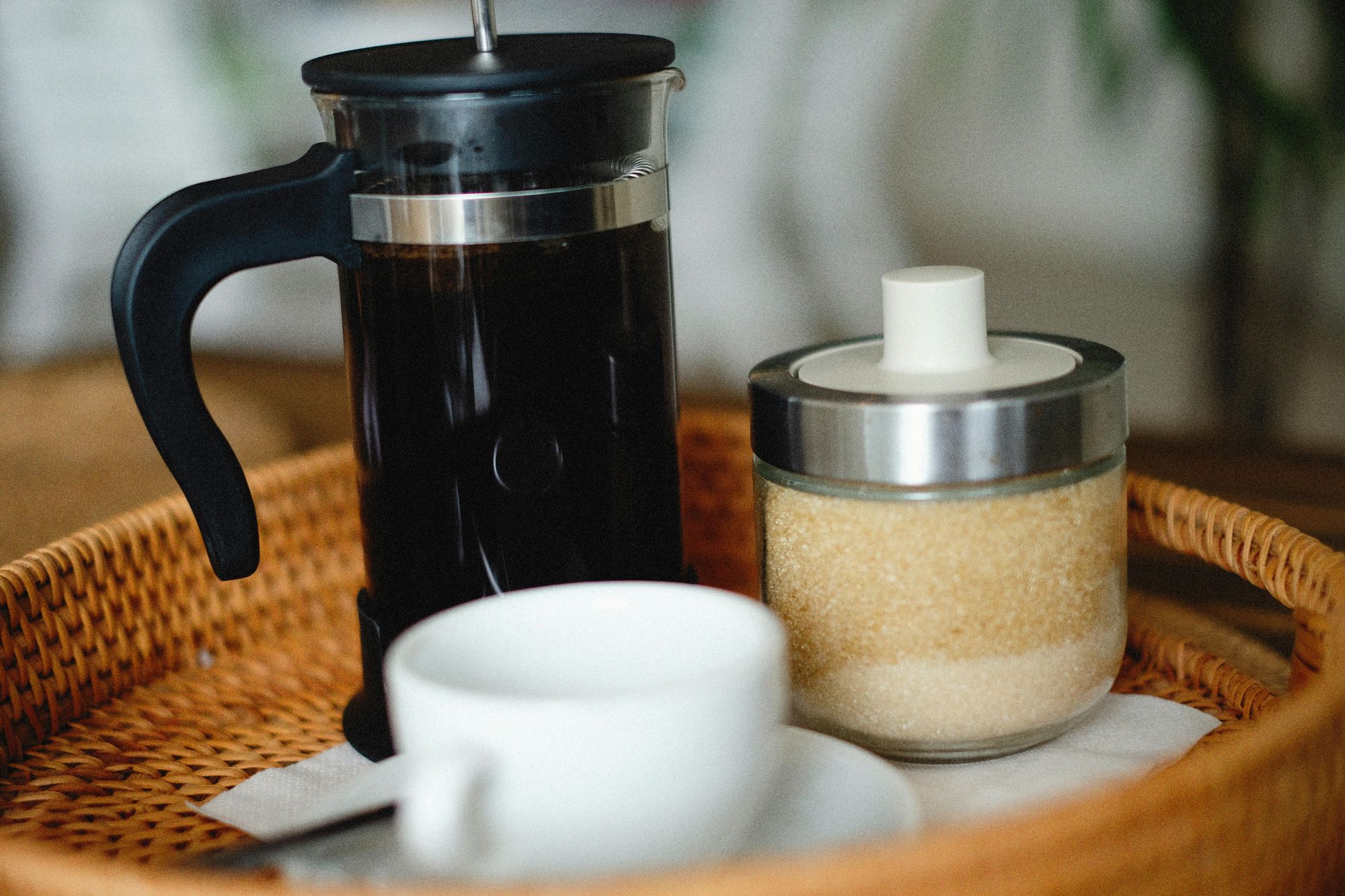 French Press Coffee and Sugar