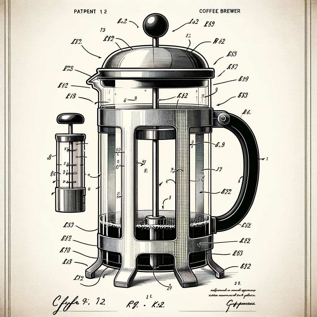 Illustration of a French Press Technical Drawings