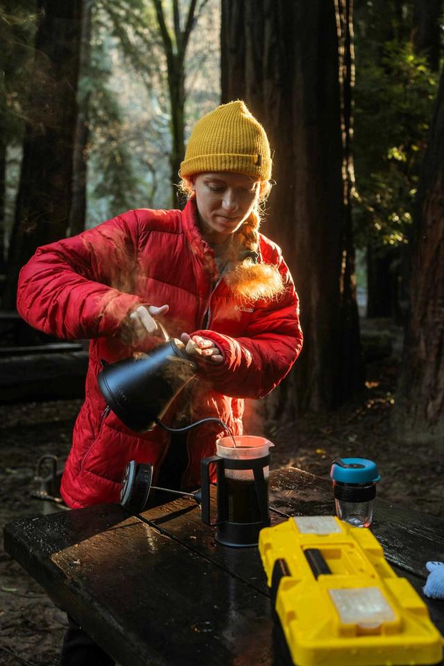 Making French Press Coffee Outdoors