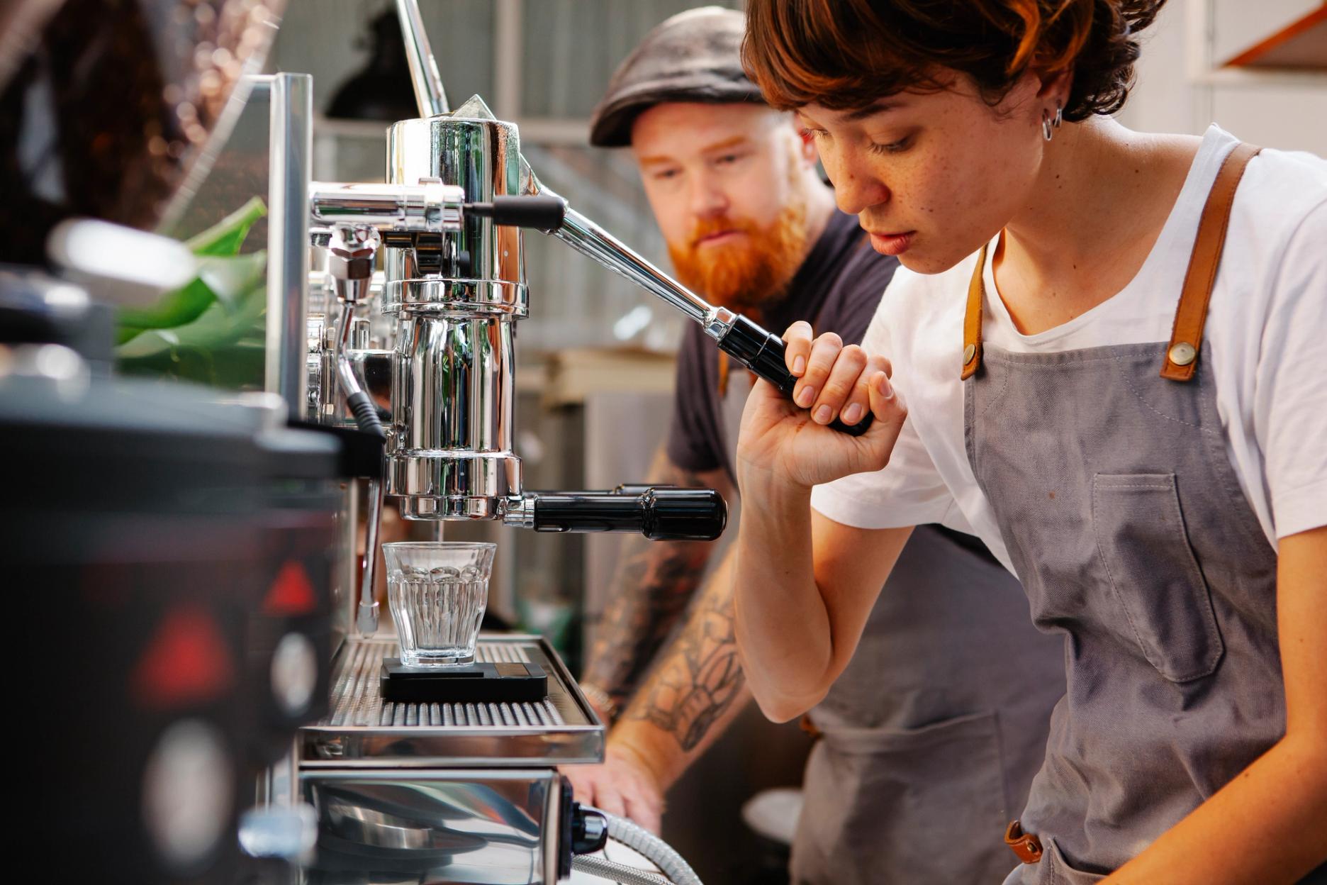 Brewing Espresso at a Café