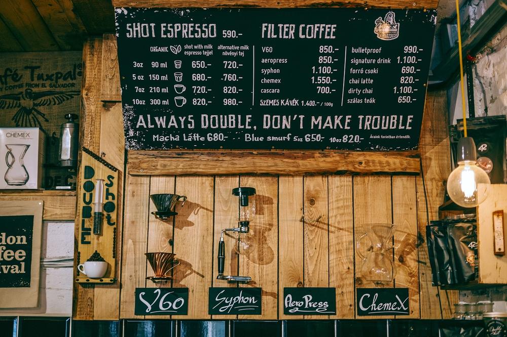 A Coffee Shop Menu with Cascara Tea