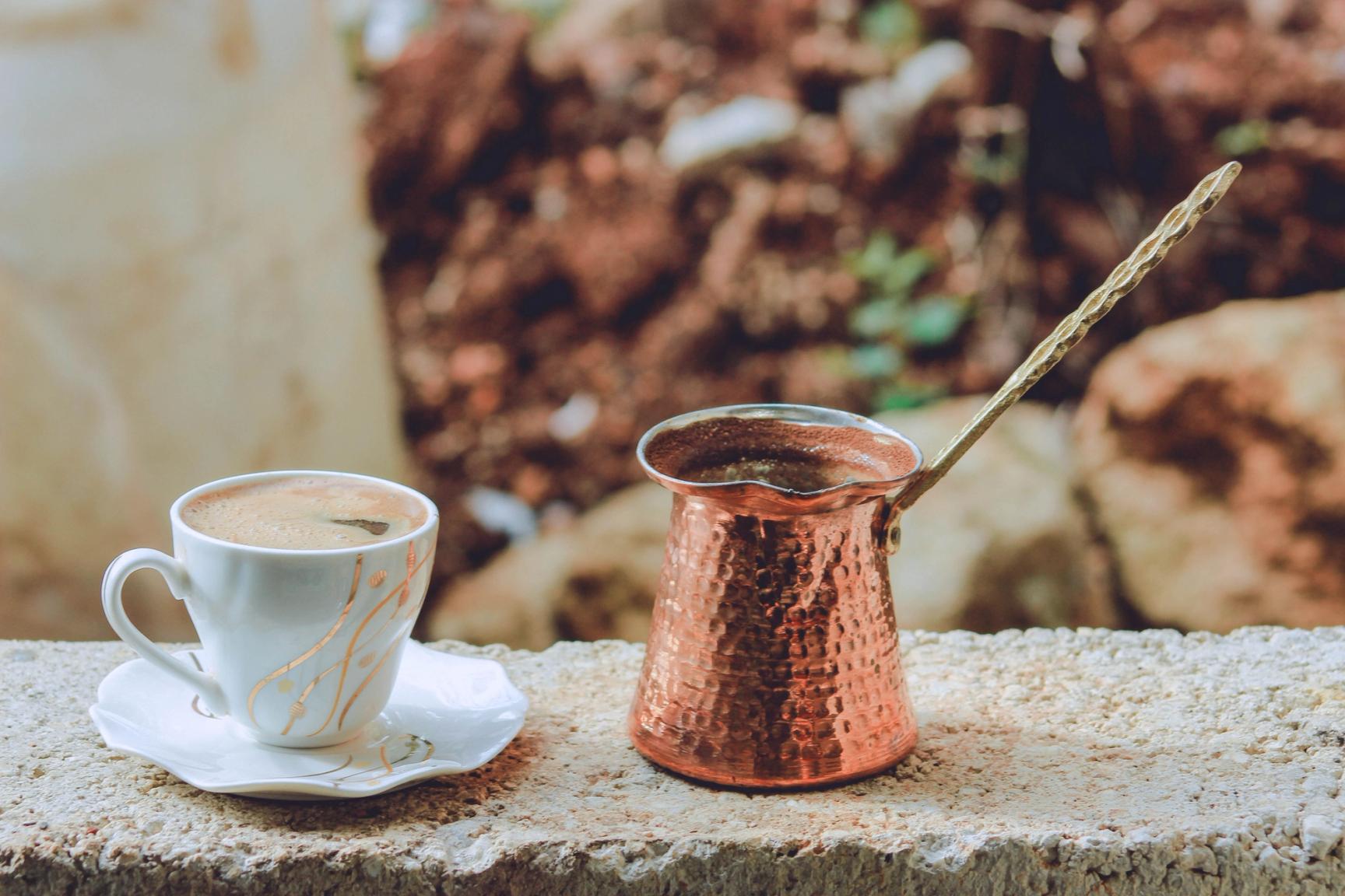 A Cup of Turkish Coffee and Cezve or Ibrik
