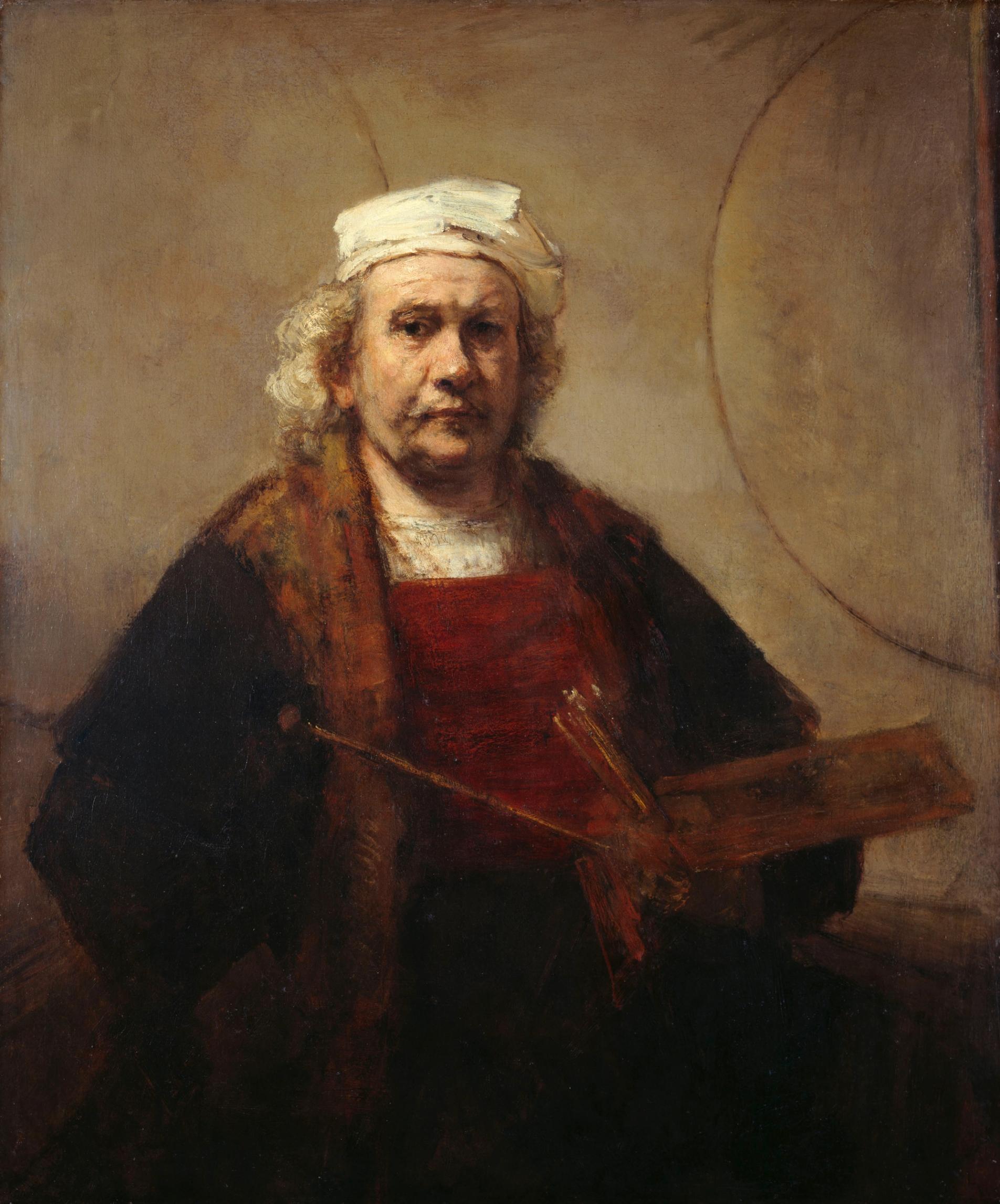 a painting of a man holding a palette and brushes