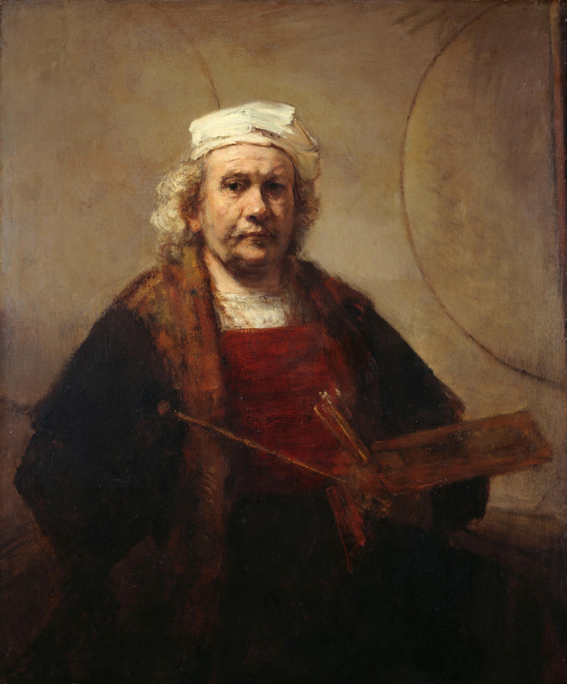a painting of a man holding a palette and brushes