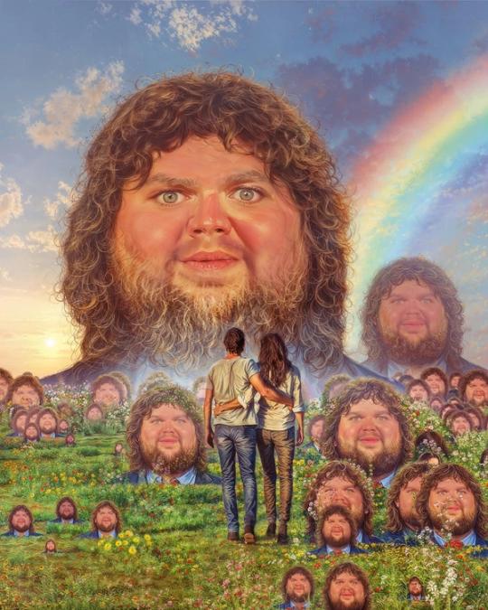 a painting of a man with a beard standing next to a woman