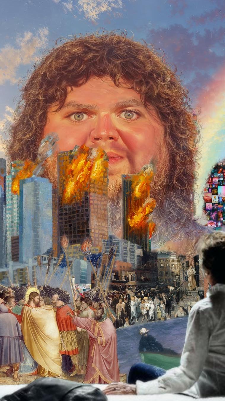 a painting of a man with curly hair and a beard