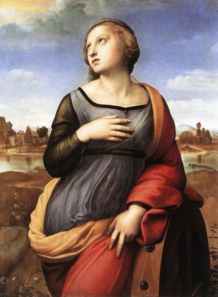 a painting of a woman in a blue and red dress