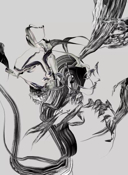 a black and white drawing of a tree with a white background