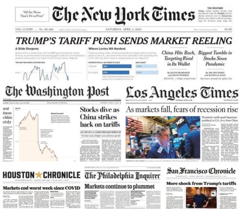 the front pages of the new york times , the washington post , and los angeles times .