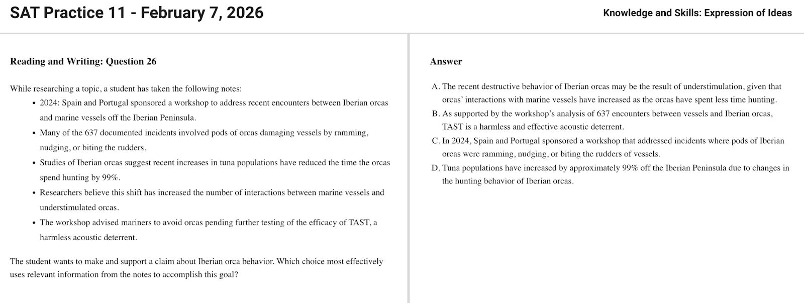 SAT Practice Test 11 - Question 26