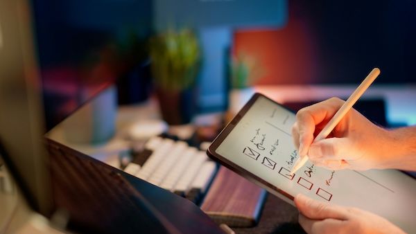 Checklist on tablet. 
