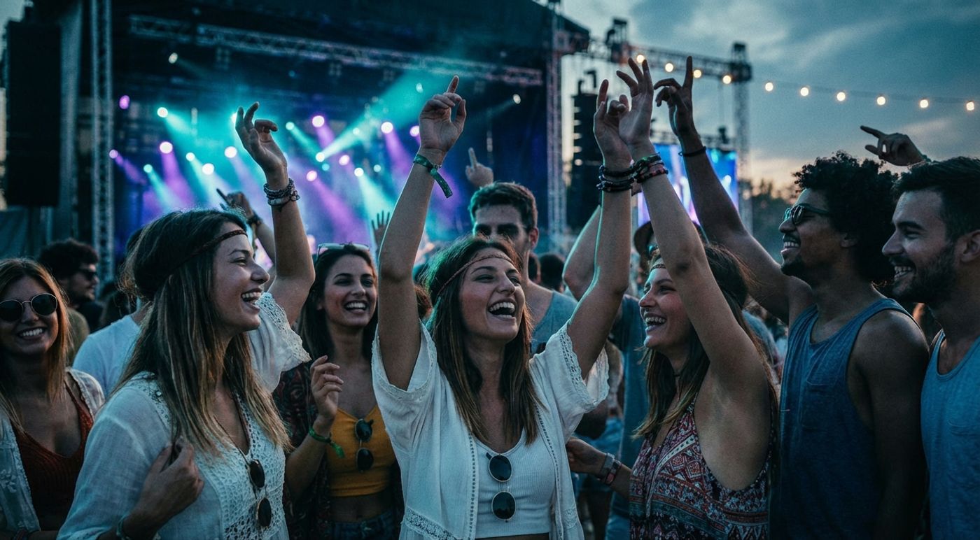 Concert crowd with ticket price overlay illustrating transparent pricing