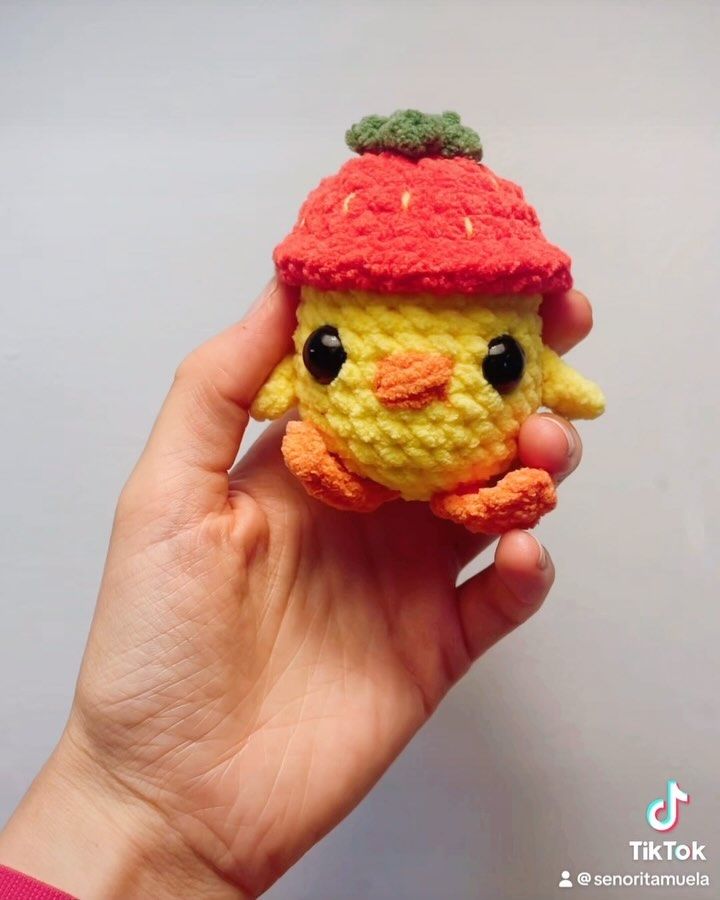 Pollito con gorro de fresa