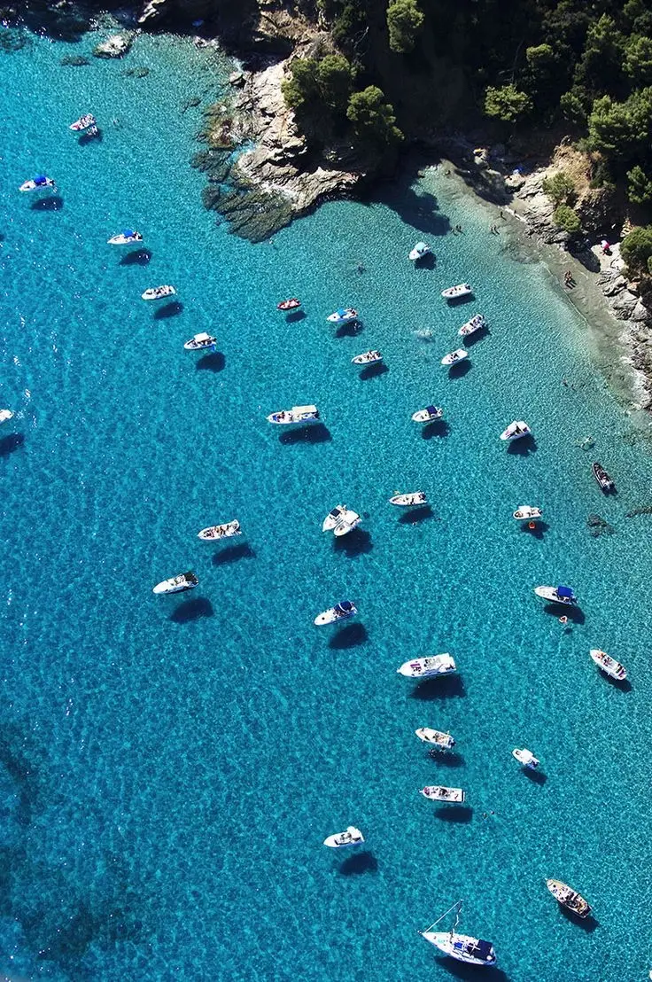 Aerial view of the Saint-Tropez coastline approaching Pampelonne