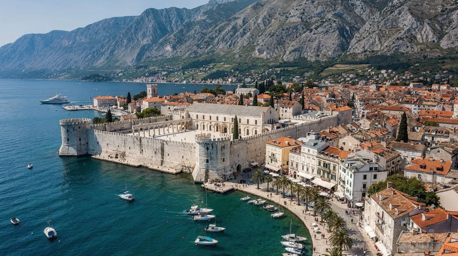 Kotor Old Town and marina beneath the mountains of Montenegro