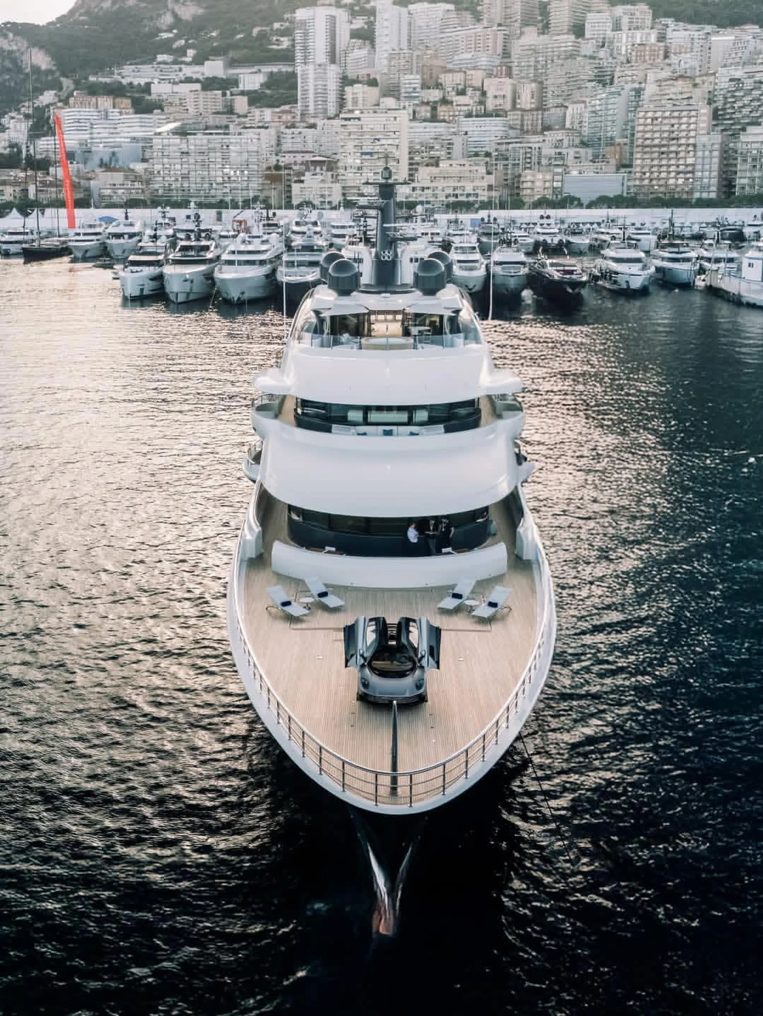 Superyacht entering a Mediterranean marina