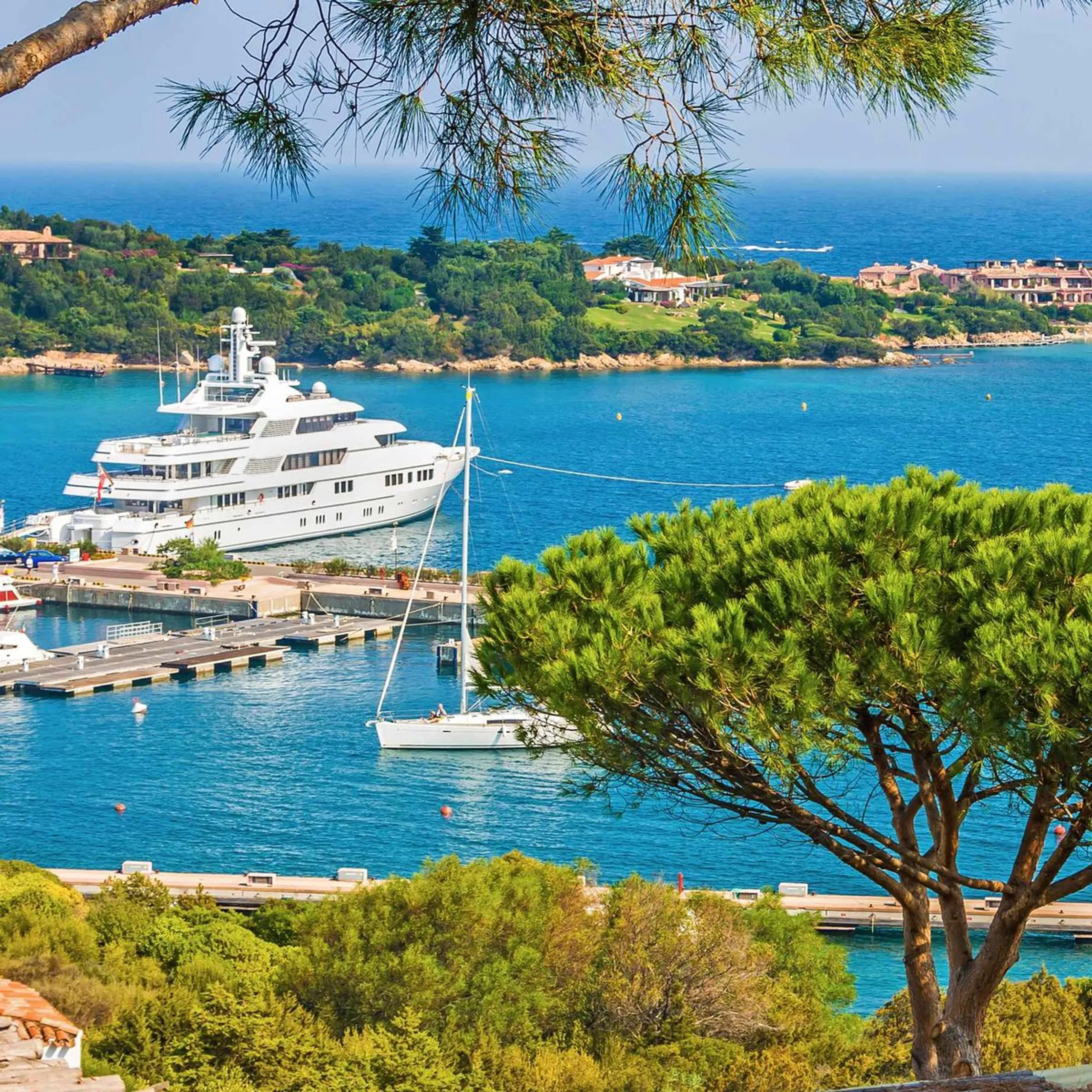 Luxury yacht in Porto Cervo marina on Sardinia’s Costa Smeralda