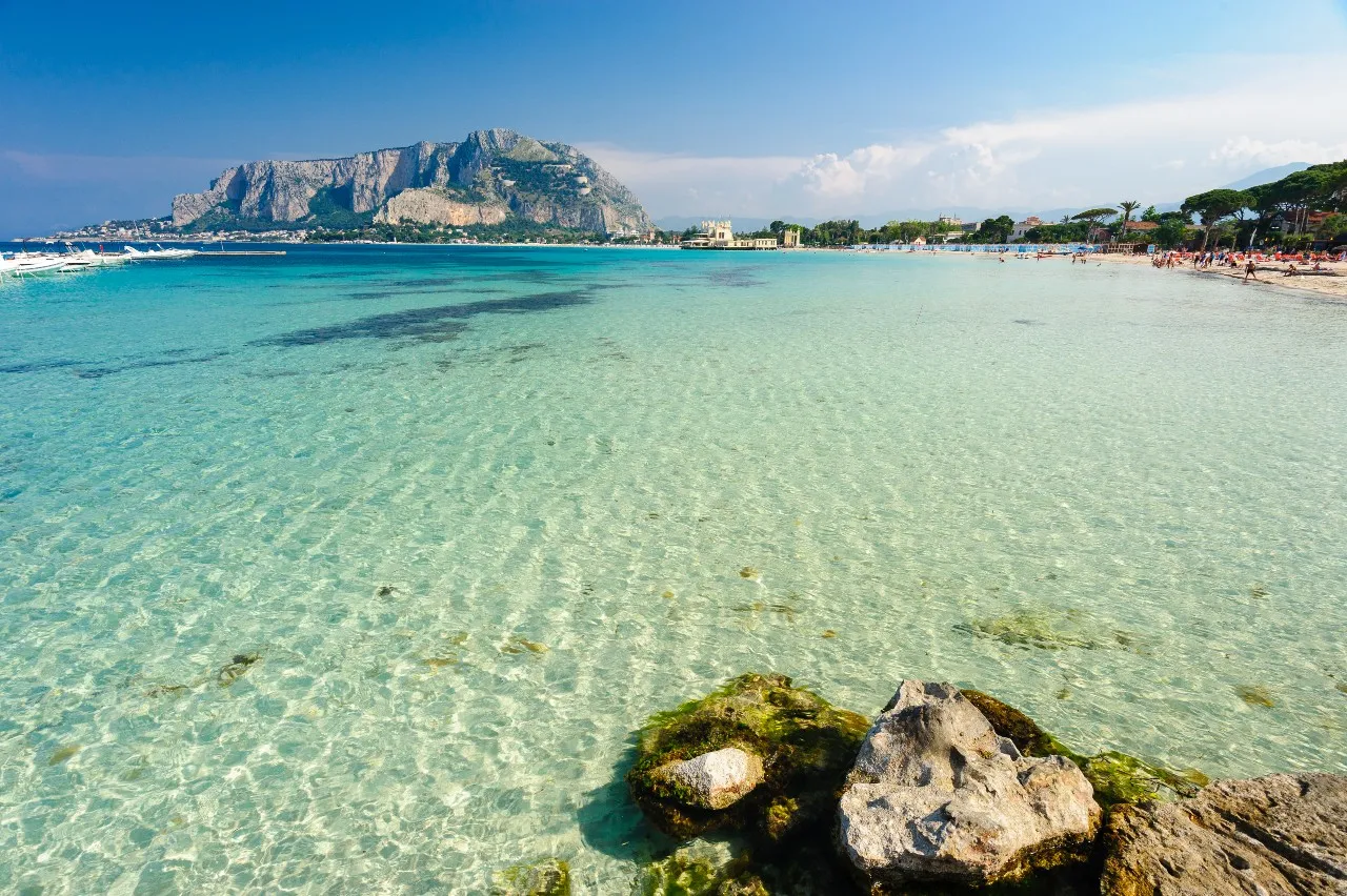 Mondello Beach and turquoise waters near Palermo in Sicily
