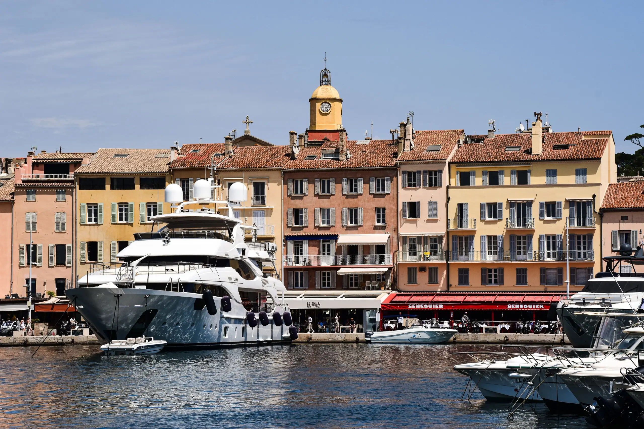 An aerial view of the Saint-Tropez peninsula looking across the bay